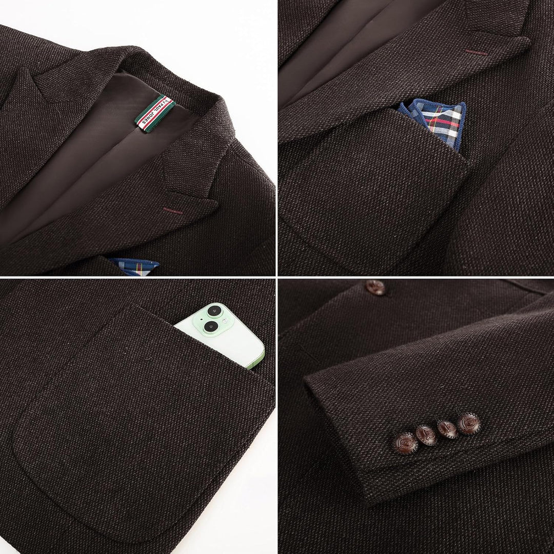 PJ PAUL JONES Sakko Herren 2 Knöpfe Tweed Wolle British Blazer Regular Fit Business Anzugjacke Männe