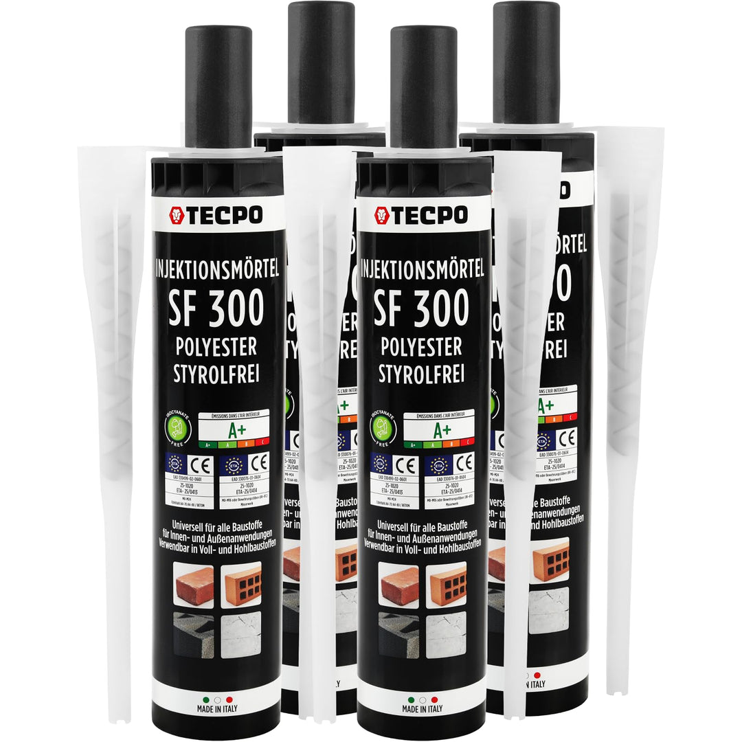 TECPO 4x Injektionsmörtel SF 300 ml inkl. Statikmischer Vebundsmörtel Ankerkleber Innen & Aussen Mör