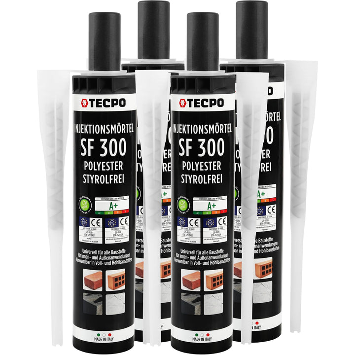TECPO 4x Injektionsmörtel SF 300 ml inkl. Statikmischer Vebundsmörtel Ankerkleber Innen & Aussen Mör