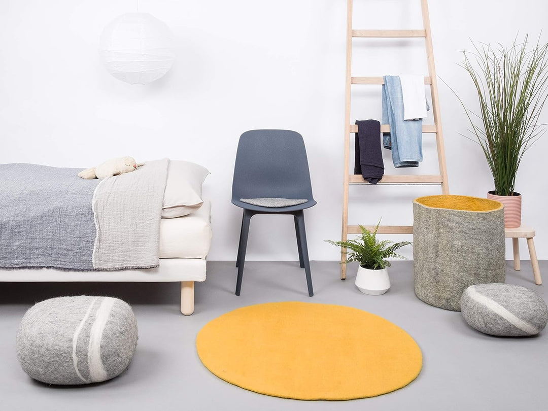 myfelt Klara Filzteppich — Ø 50 cm, ideal für Schlaf-, Wohn-, Kinderzimmer, Flur & Bad Gelb 50cm Ø,