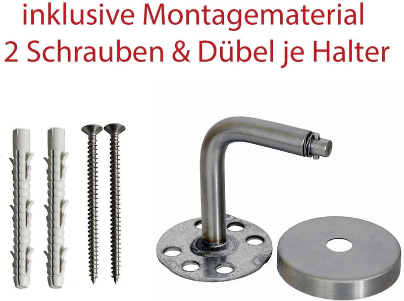 TIBU Handlauf Geländer Edelstahl Ø 42,4 mm - Länge 80 cm - Ende Bogen zur Wand und gewinkelte Halter