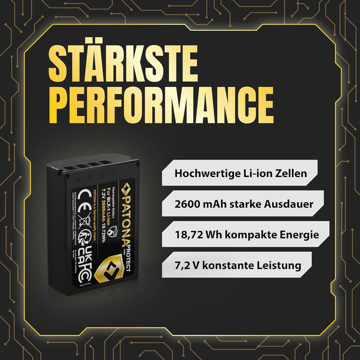 PATONA Protect BLX-1 Akku (2400mAh) mit NTC-Sensor und V1 Gehäuse - für OM-1 1x BLX1, 1x BLX1