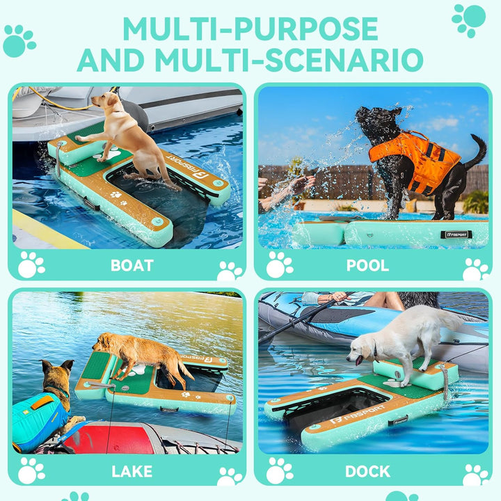 FBSPORT Hunderampe Aufblasbare Hunde Wasserrampe, Hundeboot Rampe Schwimmende Dock Leiter für Pool,