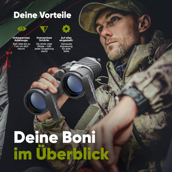 Adler Focus Fernglas 10x50, Testsieger für Erwachsene, Eagle-Eye-Technologie, 22mm HD Augenmuschel,