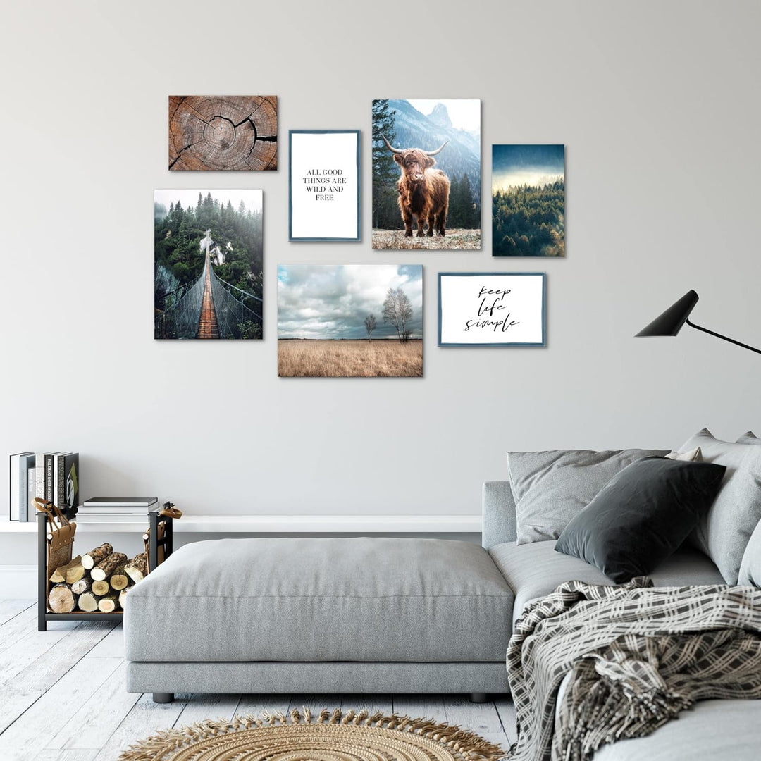 Novart Wandbilder Landschaft - KOMPLETT AUFHÄNGFERTIG - Natur Wald Wohnzimmer Schlafzimmer- 7 Modern