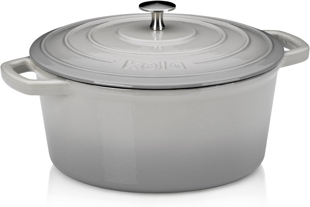 kela Bräter Calido, Ø 26 cm, 4,6 L, Gusseisen, hellgrau, rund, Allherdboden, emailliert, hitzebestän