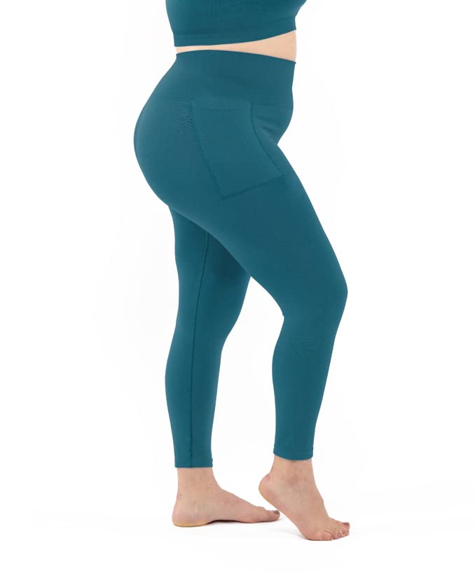 LEELA LAB Sport Leggings Damen Grosse Grössen mit Seitentasche und Hüft Bauchband, aus weicher, Naht