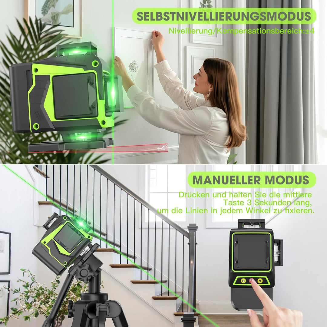 Kreuzlinienlaser Grün 16 Linien Nivellierlaser, 4 x 360 ° Laser wasserwaage, linienlaser kreuzlaser