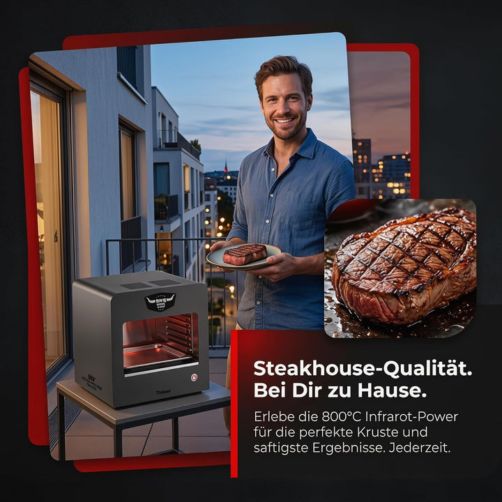 Trisa BBQ Grill X-800 Elektrogrill 2200W, 800 Grad Oberhitzegrill für Perfekte Steaks & Pizza, Indoo