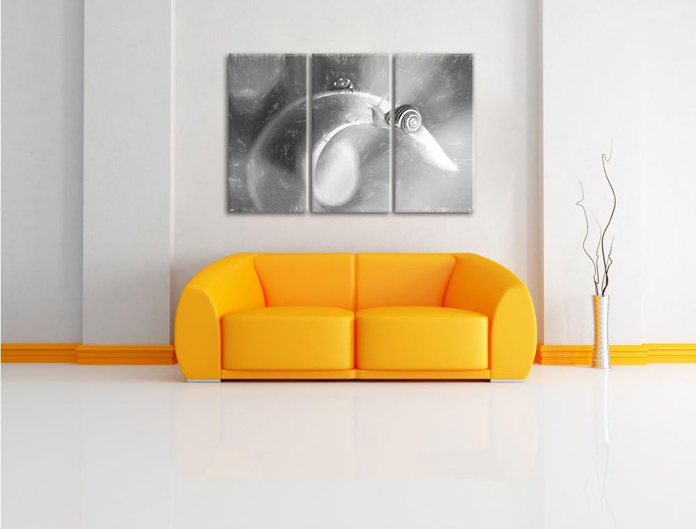 Pixxprint eine Schnecke und Marienkäfer auf Einer Pflanze Kunst Kohle Effekt 3-Teiler Leinwandbild 1