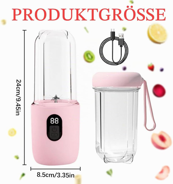 Tragbarer Mixer Smoothie Maker, 500 ml Mixer Smoothie Maker to Go mit Digitalanzeige, 16-Blatt, USB