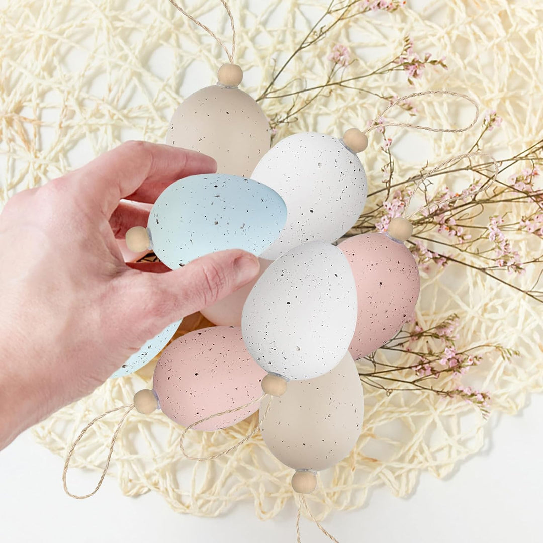 Ostereier zum Aufhängen, 24 Bunte Ostereier aus Kunststoff zum Aufhängen, Osterdeko Ostereier mit To