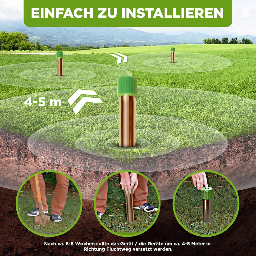 ISOTRONIC Maulwurfabwehr zum Vertreiben von Maulwürfen, Wühlmäusen & Schlangen – batteriebetriebener