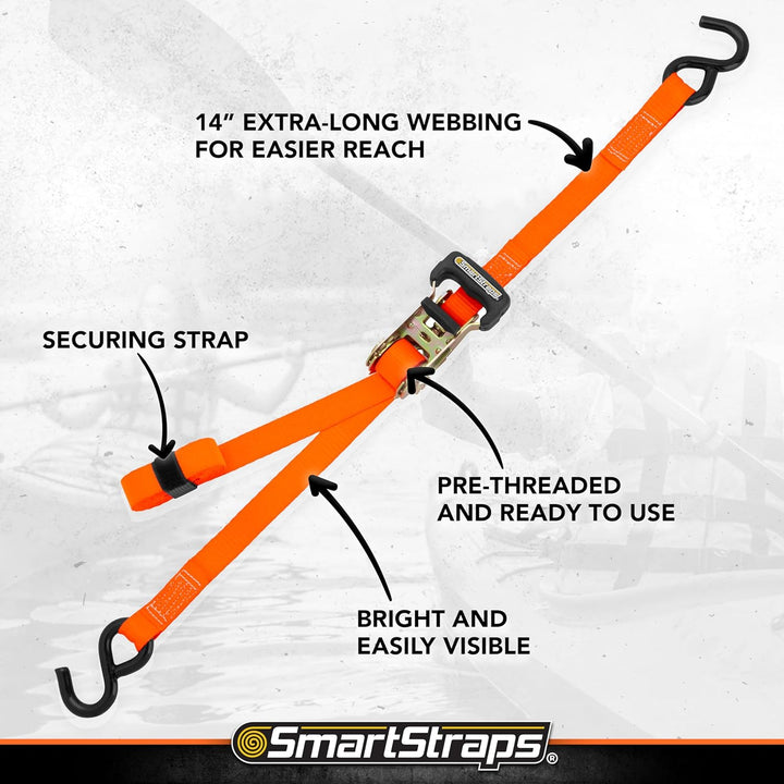 SmartStraps 141 Spanngurte mit Ratsche, gepolstert, strapazierfähig, 6,4 m, 3,000 kg, Orange, 10 Fee