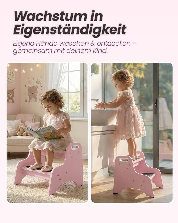 Tritthocker Kinder aus Massivholz – 2 Stufen & rutschfest – Für Bad & Küche – Skandinavisches Design