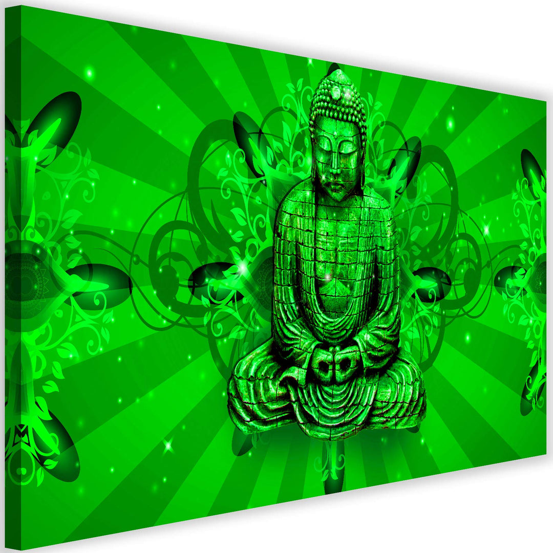 Wanddeko XXL Abstraktion Leinwandbild 5 Teilig Buddha Feng Shui Zen grün 100x70 cm Leinwandbild 100x