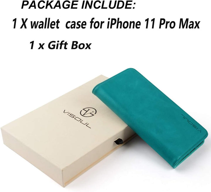 VISOUL iPhone 11 Pro Max Hülle,Stossfeste Handyhülle [Auto Sleep/Wake][100% Leder] TPU Schutzhülle K