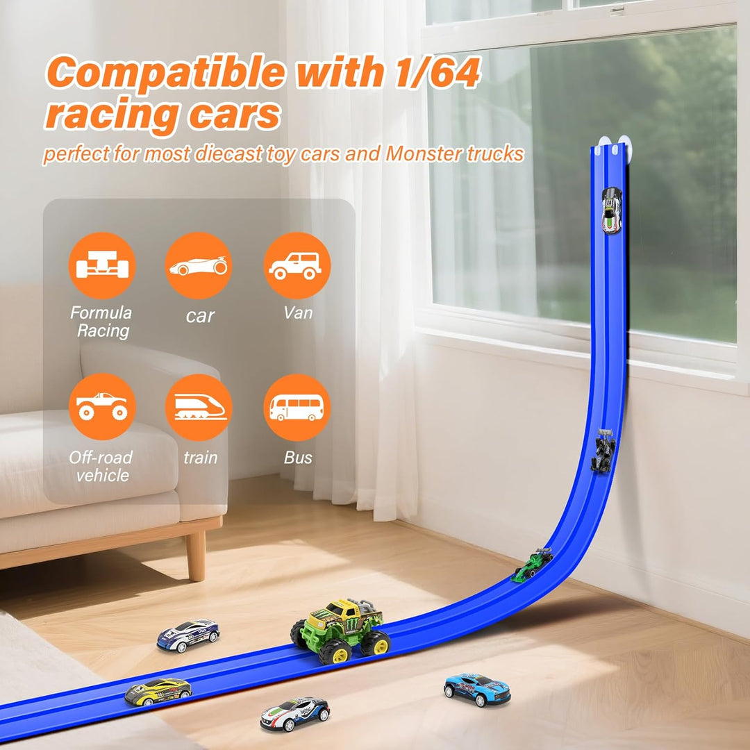 Autorennbahn 5M Inklusive 4 Autos: KETIEE Flexible Rennstrecke Auto Rennbahn Spielzeug Autobahn Kind
