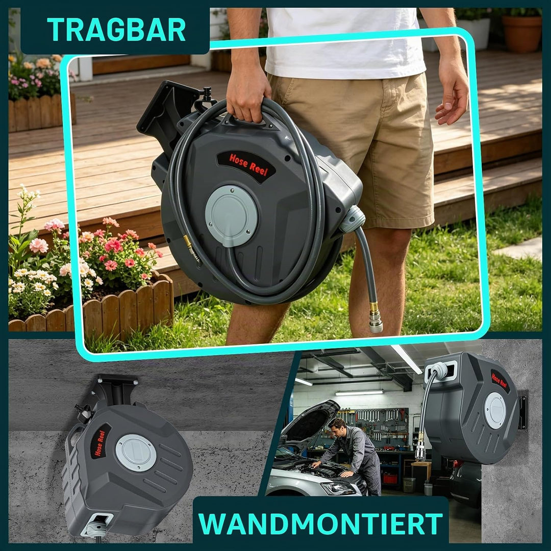 Druckluftschlauchtrommel 20m, Schlauchaufroller Druckluft mit 1/4 Zoll Schnellkupplung,max. Druck:18