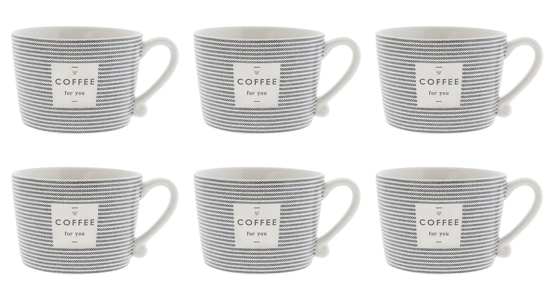 Bastion Collections 6er Set Becher COFFEE FOR YOU weiss schwarz für 300ml Keramik