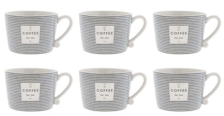 Bastion Collections 6er Set Becher COFFEE FOR YOU weiss schwarz für 300ml Keramik
