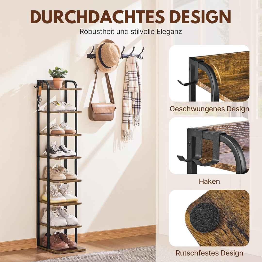 Yaheetech Schmales Schuhregal, Schuhablage mit 8 Ebenen, Platzsparender Schuhschrank Holz im Vintage