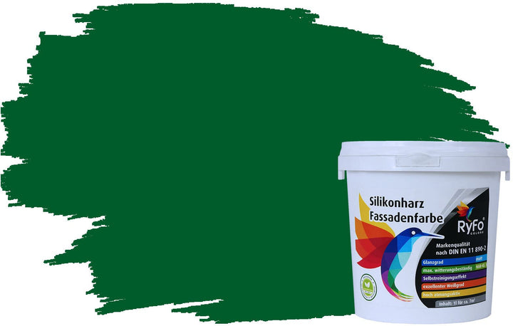 RyFo Colors Silikonharz Fassadenfarbe Lotuseffekt Trend Grüntöne Dunkelgrün 1l - bunte Fassadenfarbe