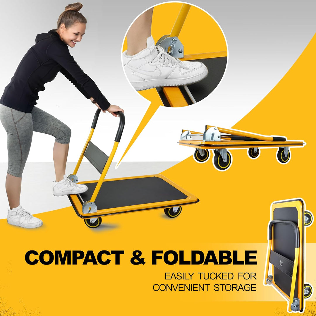 Push Cart Dolly by Wellmax, Moving Platform Hand Truck, Foldable for Easy Storage and 360 Degree Swi