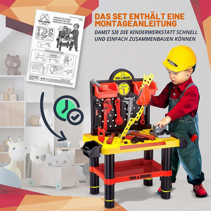 Kinderplay Kinderwerkstatt - Kinderwerkstatt Bastelset mit Bohrmaschine und Helm, KP2646, Kinderwerk