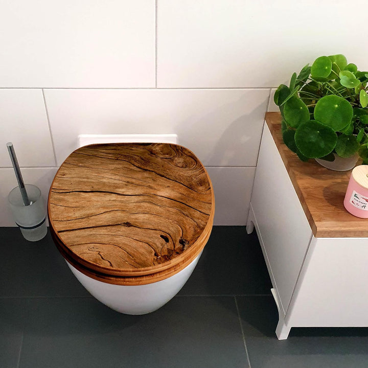 banjado Design WC Sitz Bambus Absenkautomatik 45,8x37,5cm - Toilettendeckel mit Absenkautomatik Holz