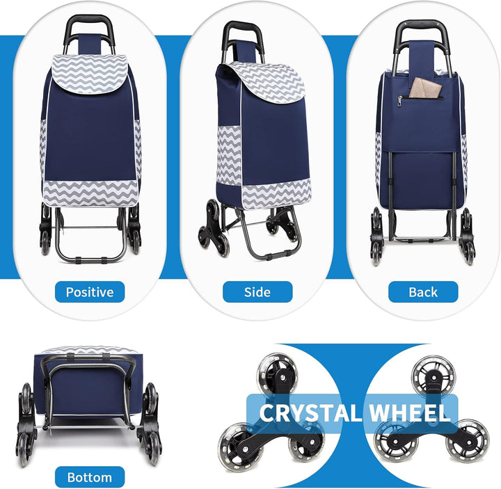Kono Einkaufstrolley Klappbar Einkaufswagen Stabiler 2 in 1 Multifunktional Treppensteigwagen mit 3