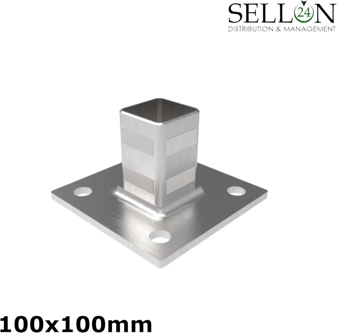 Sellon24® Edelstahl Bodenflansch 100x100 Bodenanker eckig Rohr 40x40 mm Geländer Pfosten V2A geschli