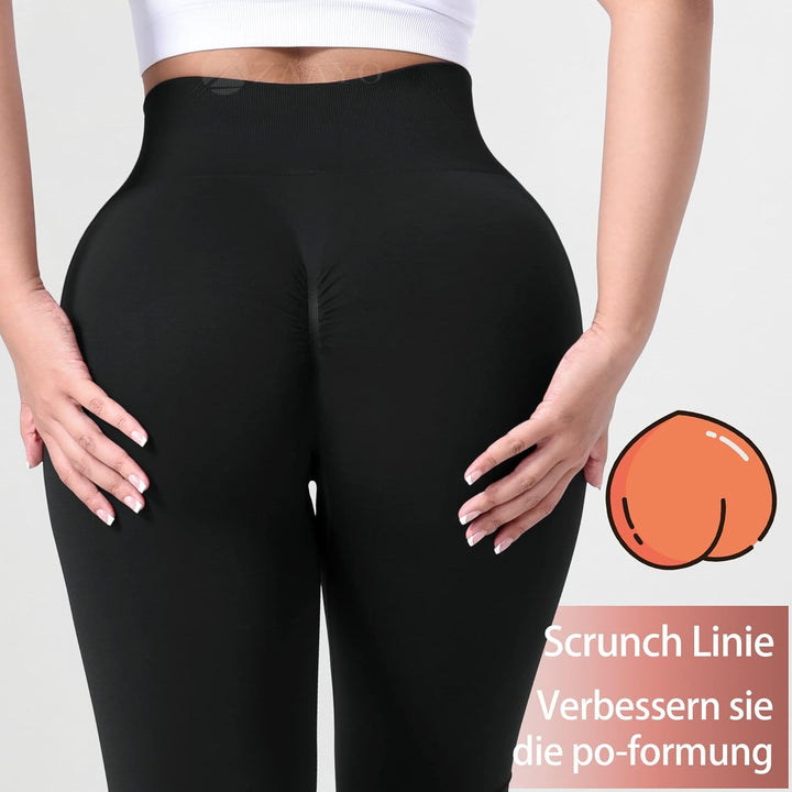 ZAAYO Damen Gym Leggings Sport Booty Scrunch Butt High Waist Seamless Yoga Hosen #1 Schwarz XS, #1 S