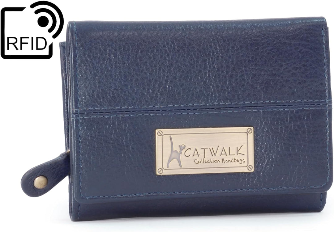 Catwalk Collection Handbags - Leder Geldbörse Damen Mittelgross - Geldbeutel mit Münzfach und 7 Kart