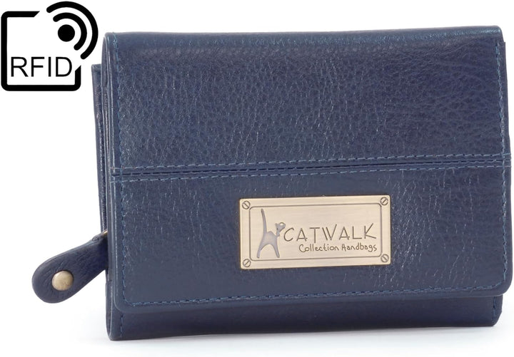 Catwalk Collection Handbags - Leder Geldbörse Damen Mittelgross - Geldbeutel mit Münzfach und 7 Kart
