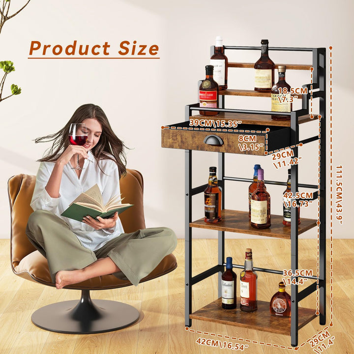 IBUYKE Stufen Weinregal, Freistehend, Weinschrank mit Schublade und Ausstellungsregal für Whisky, Tr