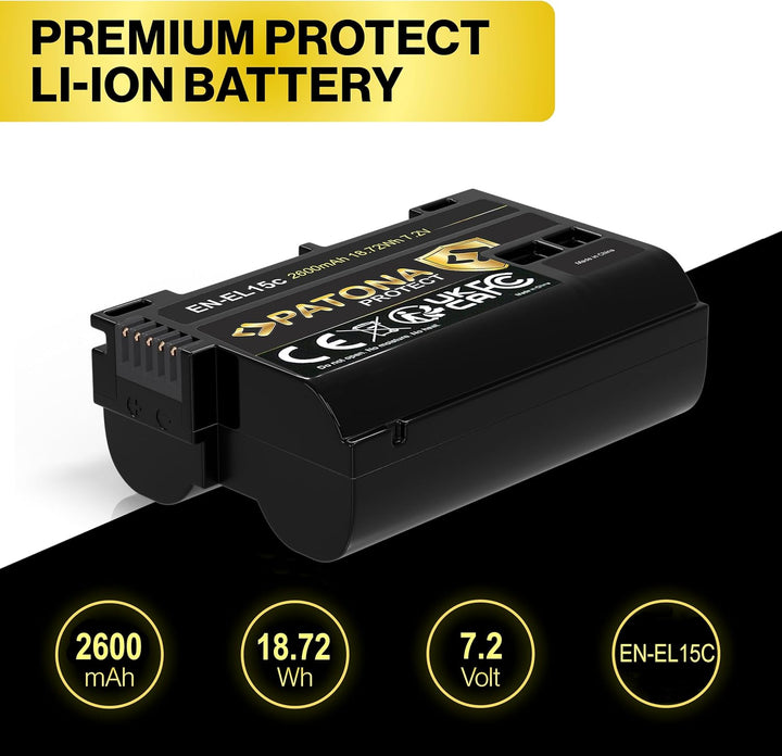 PATONA Protect Akku EN-EL15c 2400mAh mit NTC-Sensor und V1 Gehäuse - Kompatibel mit Akku Nikon Z5 Z6