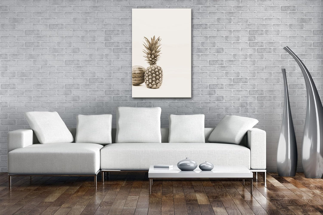 Ananas Melone Format: 80x60 Effekt: Sepia als Leinwand, Motiv fertig gerahmt auf Echtholzrahmen, Hoc