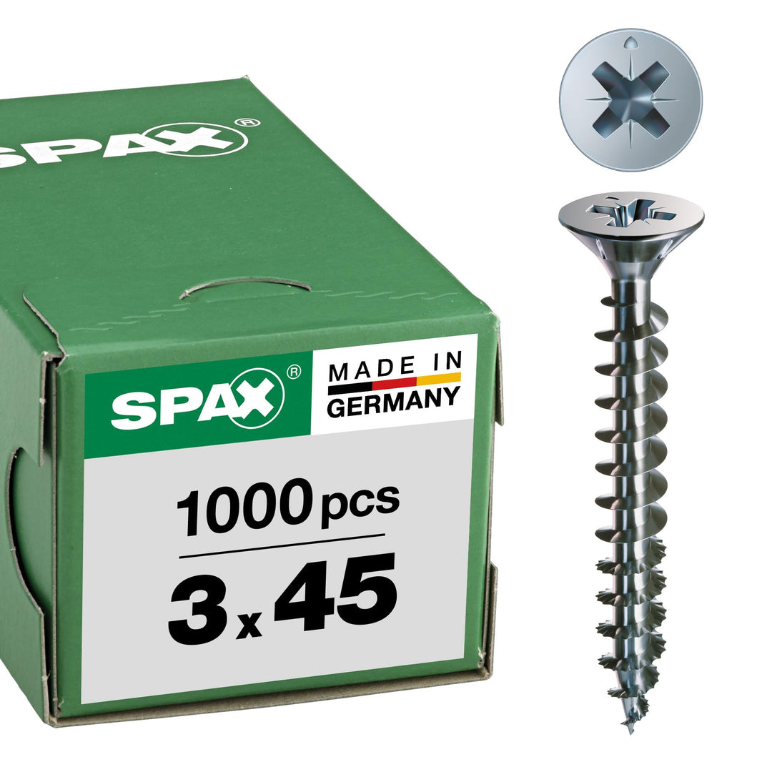 SPAX Universalschraube, 3,0 x 45 mm, 1000 Stück, Kreuzschlitz Z1, Senkkopf, Vollgewinde, 4CUT, WIROX