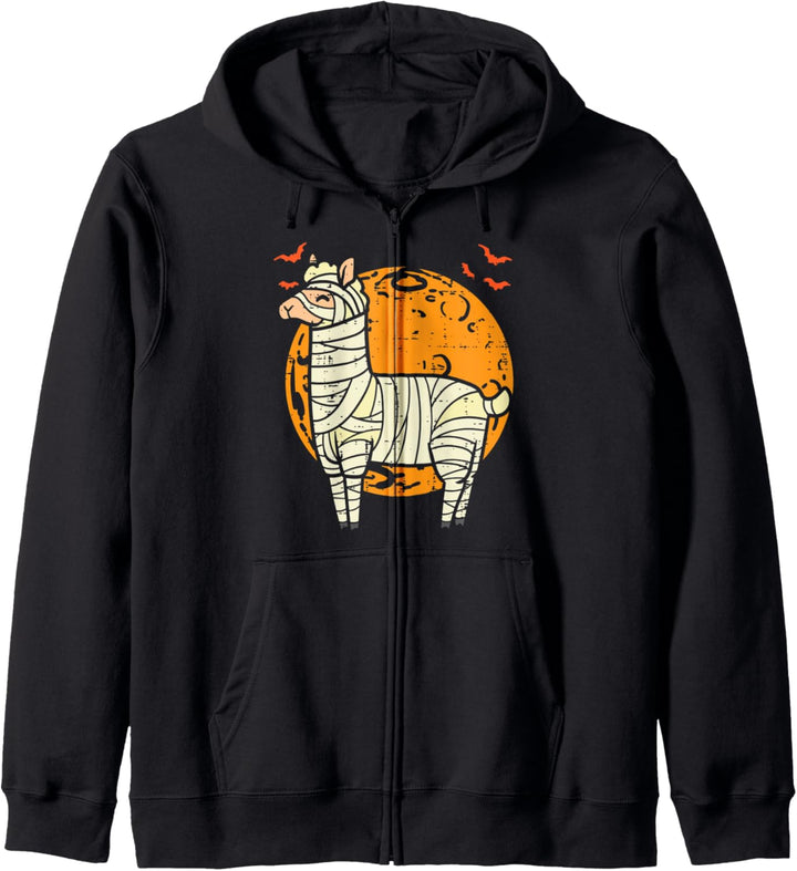 Mumie, Lama, Mond, niedliches Halloween-Alpaka, Tier, Herren, Damen, Kinder Kapuzenjacke