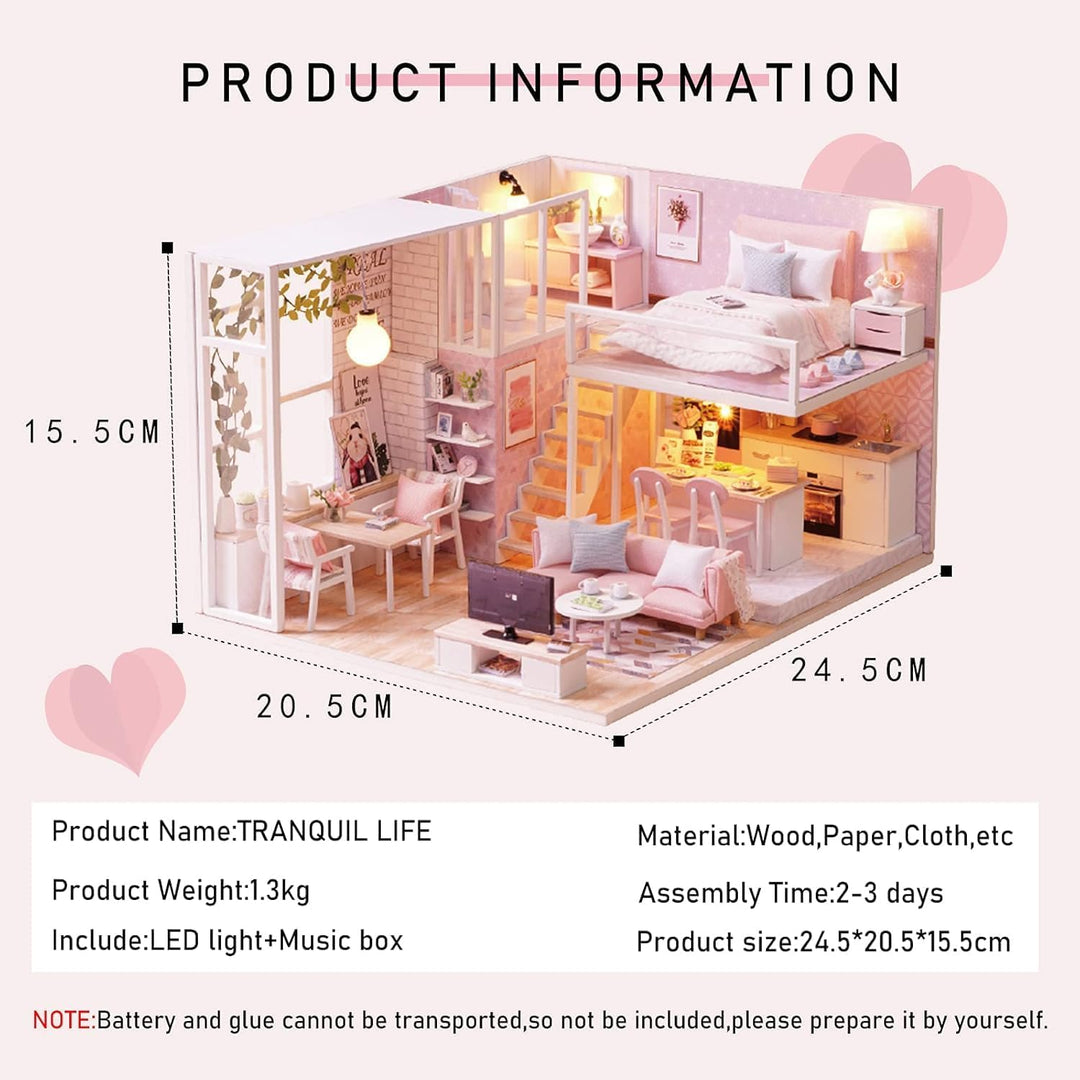 CUTEROOM DIY Miniatur Schaalmodel Kits mit Möbeln,DIY hölzernes -Kit mit Musik-Bewegung und LED Lich