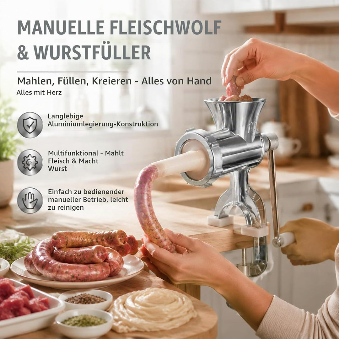 Fleischwolf Edelstahl, Manueller Fleischwolf Hochleistungs Manuell Wurstfüller aus Aluminiumlegierun