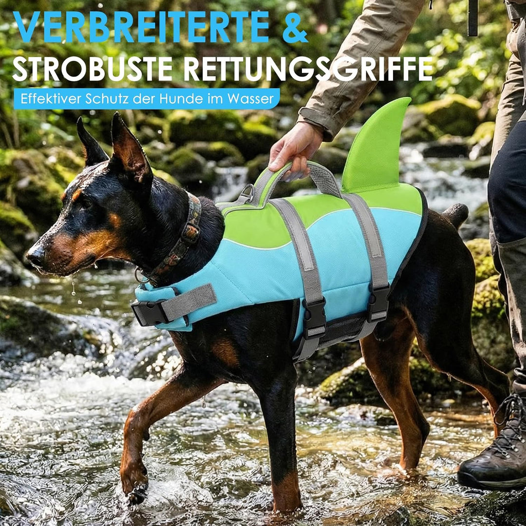 AOFITEE Schwimmweste Hund Klein, Verstellbar Hunde Schwimmweste Hai, Ripstop Hundeschwimmweste Klein