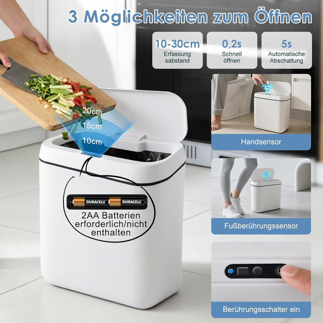 15L Mülleimer mit Sensor, Automatik Touchless Mülleimer mit 3 Modi, Sensor Mülleimer, Schnelle Reakt