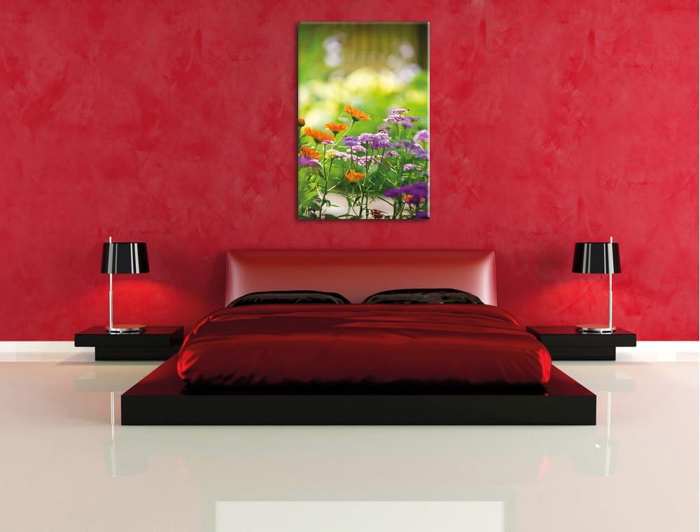 Pixxprint Blumenwiese, Format: 100x70 auf Leinwand, XXL riesige Bilder fertig gerahmt mit Keilrahmen