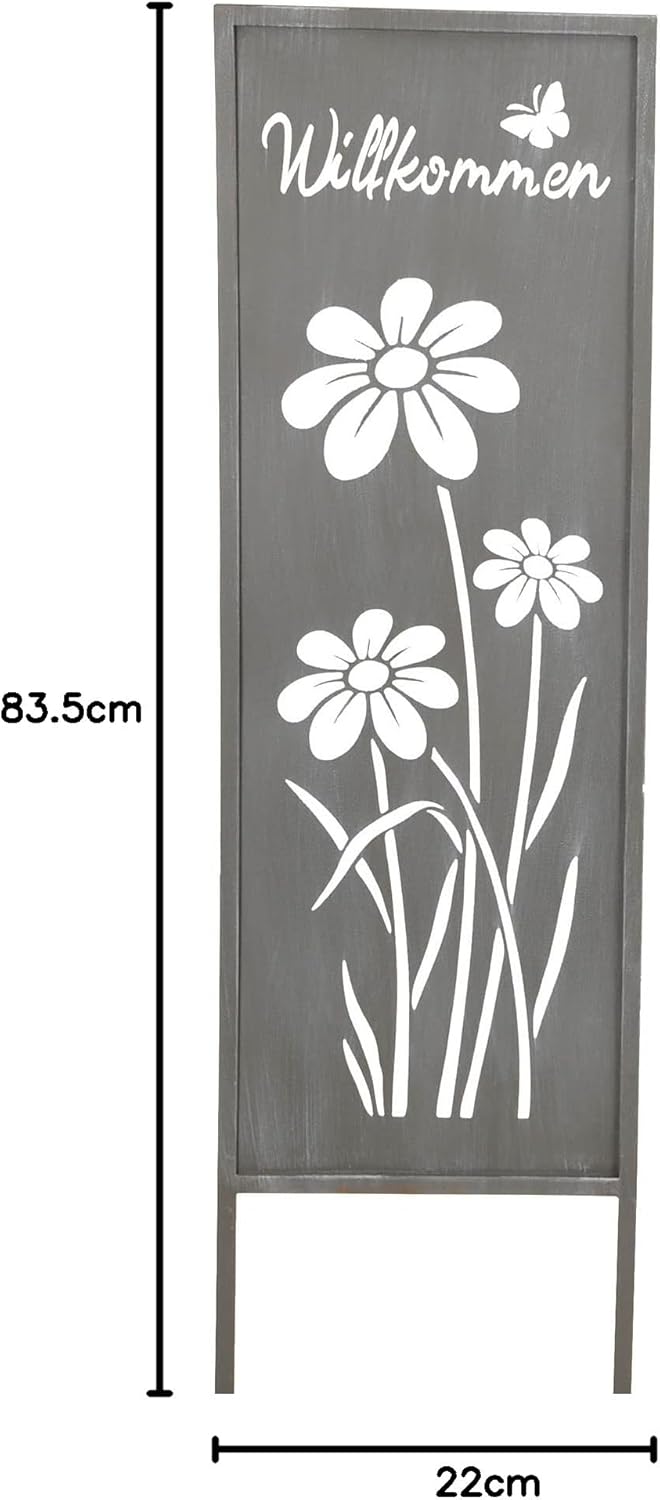 levandeo Gartenstecker Willkommen H83cm Stele Grau Betonoptik Gartenschild Schmetterling Garten-Deko