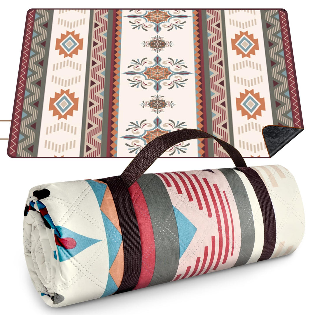 AUAUY Picknickdecke Boho Wasserdicht, 200x200cm, mit Tragegurt, Blau | Maschinenwaschbar Faltbar Str