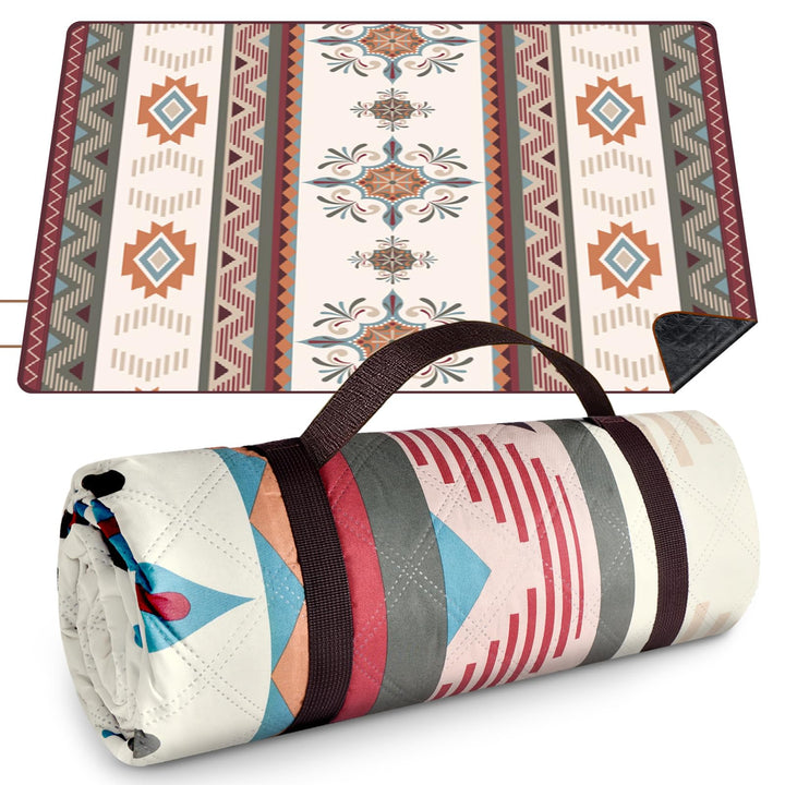 AUAUY Picknickdecke Boho Wasserdicht, 200x200cm, mit Tragegurt, Blau | Maschinenwaschbar Faltbar Str