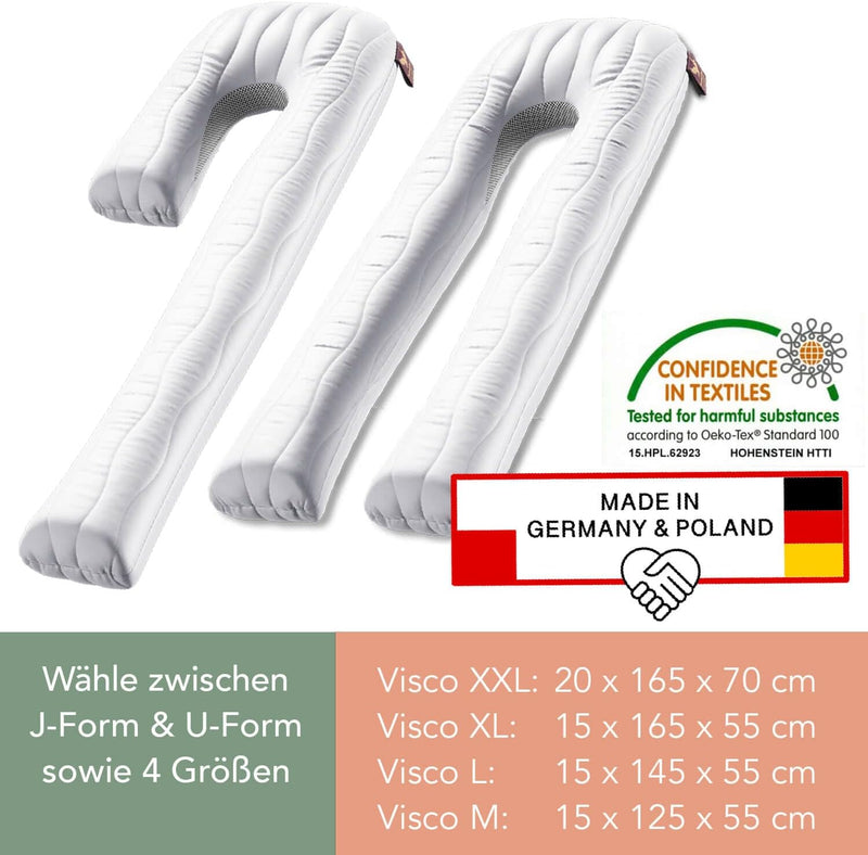 Traumreiter Seitenschläferkissen Visco Comfort M mit Bezug Deluxe Grau - Hybrid Kissen + 1cm Memory
