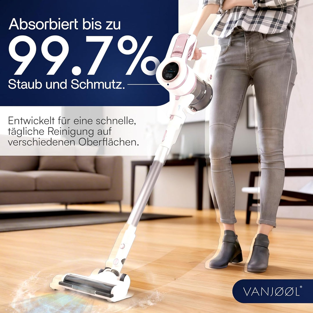 VANJOOL® Akku Staubsauger Kabellos 250W – 9 kPa Stielstaubsauger &amp; Handstaubsauger – Beutelloser Sta